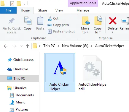 Auto Clicker Helper Application File in Windows Explorer to Support Special Keyboard Shortcuts
