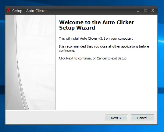 First Screen of Installation Wizard of Auto Clicker Setup