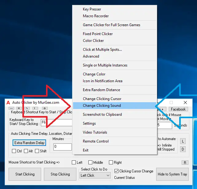 Change Automated Clicking Sound in Right Click menu of Auto Clicker