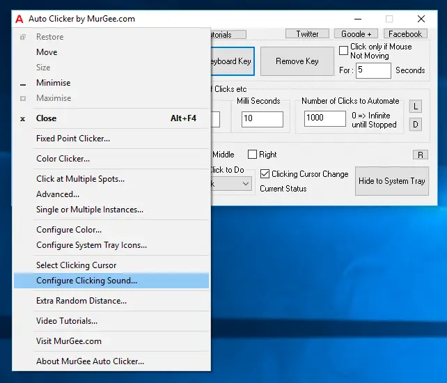 Configure Automated Mouse Clicking with System Menu of Auto Clicker