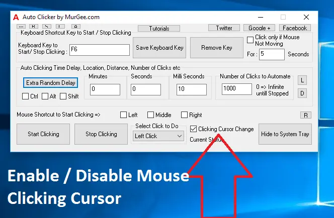 Enable or Disable Mouse Clicking Cursor for Automated Mouse Clicking by Auto Clicker