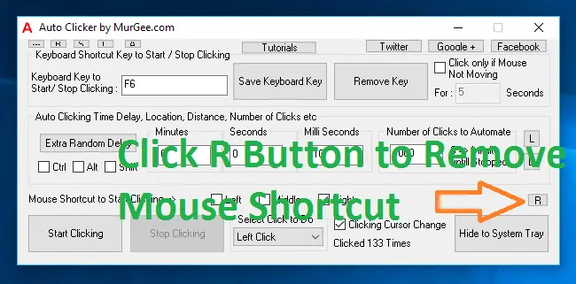 Remove Mouse Shortcut to Start or Stop Automatic Mouse Clicking