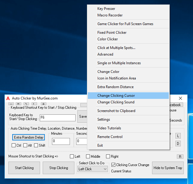 Change Clicking Cursor in Right Click Menu of Auto Clicker