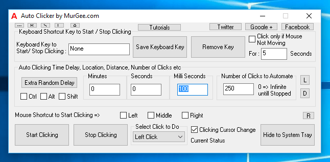 Fast Auto Clicker configured with minimal Time Interval