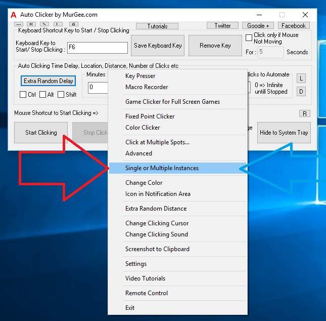 Instance Controller Menu in Right Click Menu of Auto Clicker