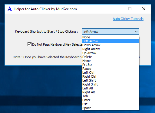 Special Keyboard Keys to Start or Stop Clicking of Auto Clicker